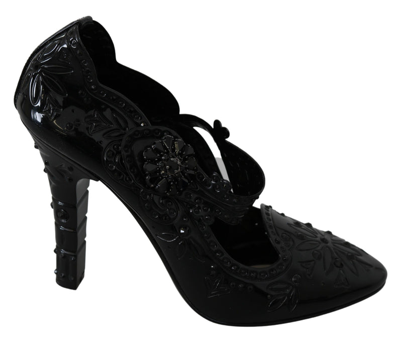 Dolce & Gabbana Black Floral Crystal Cinderella Heels Glam Steals