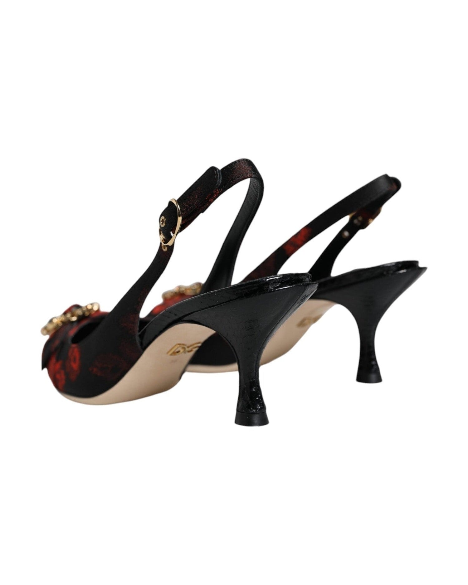 Dolce & Gabbana Black Red Floral Crystal Heel Slingback Shoes Glam Steals