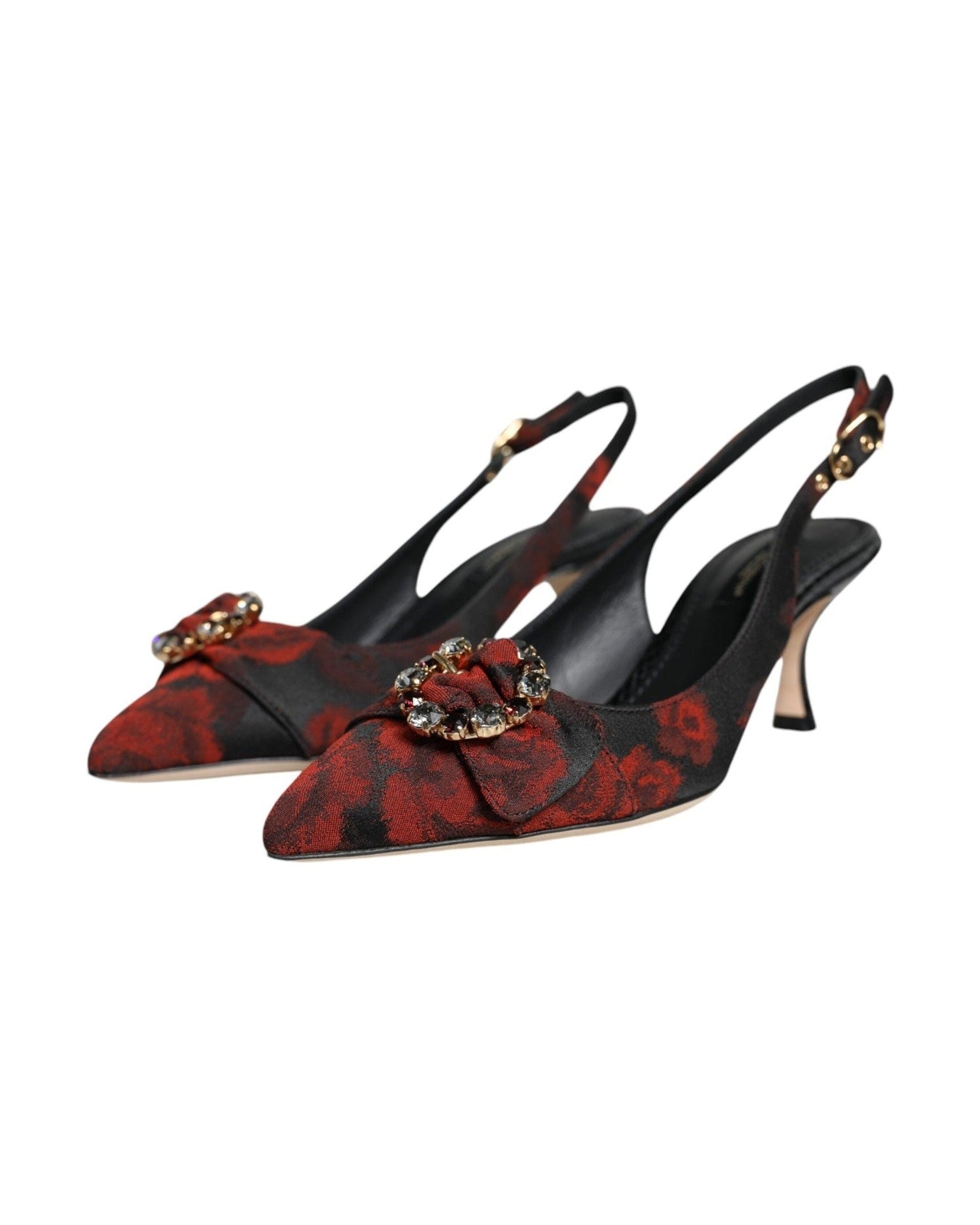 Dolce & Gabbana Black Red Floral Crystal Heel Slingback Shoes Glam Steals
