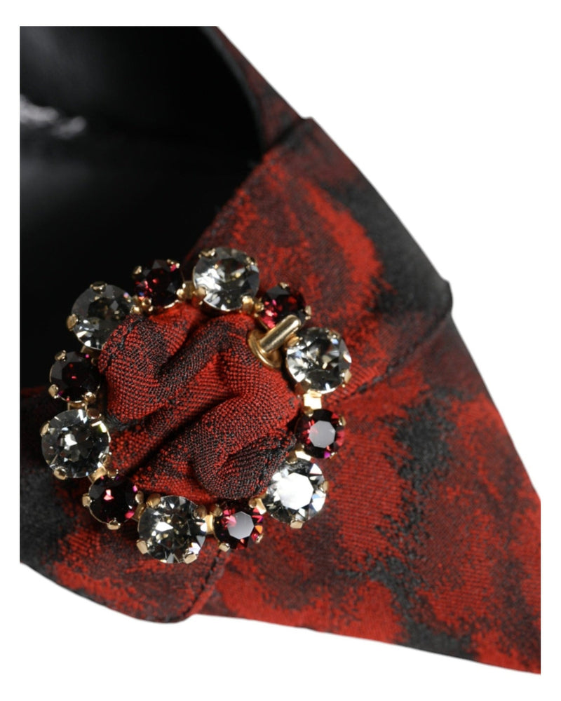 Dolce & Gabbana Black Red Floral Crystal Heel Slingback Shoes Glam Steals