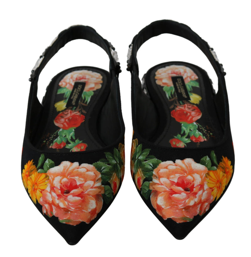 Dolce & Gabbana Black Floral Crystal Slingbacks Flats Glam Steals