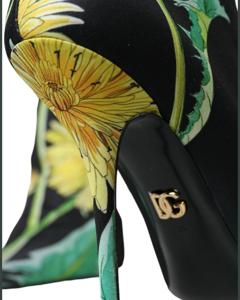Dolce & Gabbana Black Floral Jersey Stretch Ankle Boots Shoes Glam Steals
