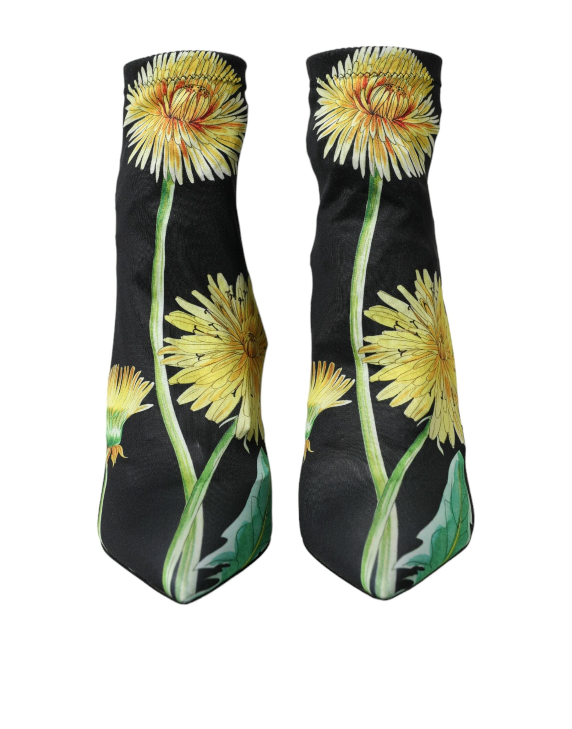 Dolce & Gabbana Black Floral Jersey Stretch Ankle Boots Shoes Glam Steals