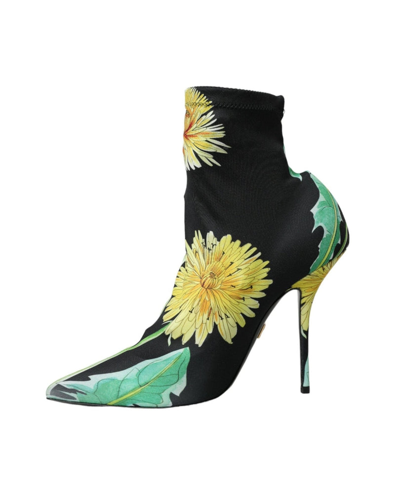 Dolce & Gabbana Black Floral Jersey Stretch Ankle Boots Shoes Glam Steals