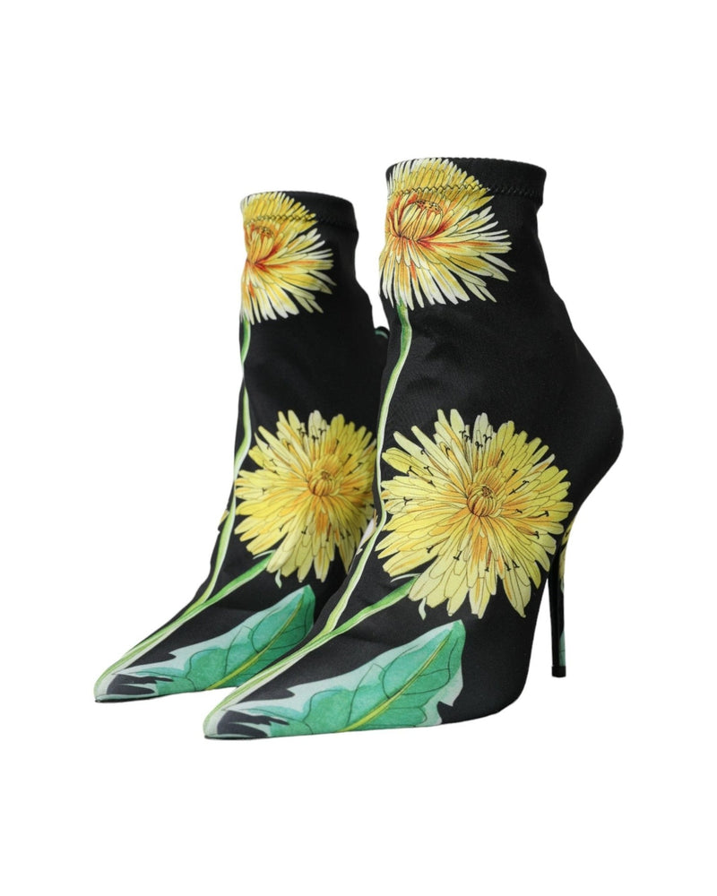 Dolce & Gabbana Black Floral Jersey Stretch Ankle Boots Shoes Glam Steals
