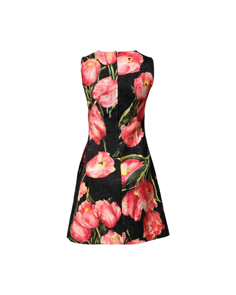 Dolce & Gabbana Black Floral Print Viscose A Line Mini Dress Glam Steals