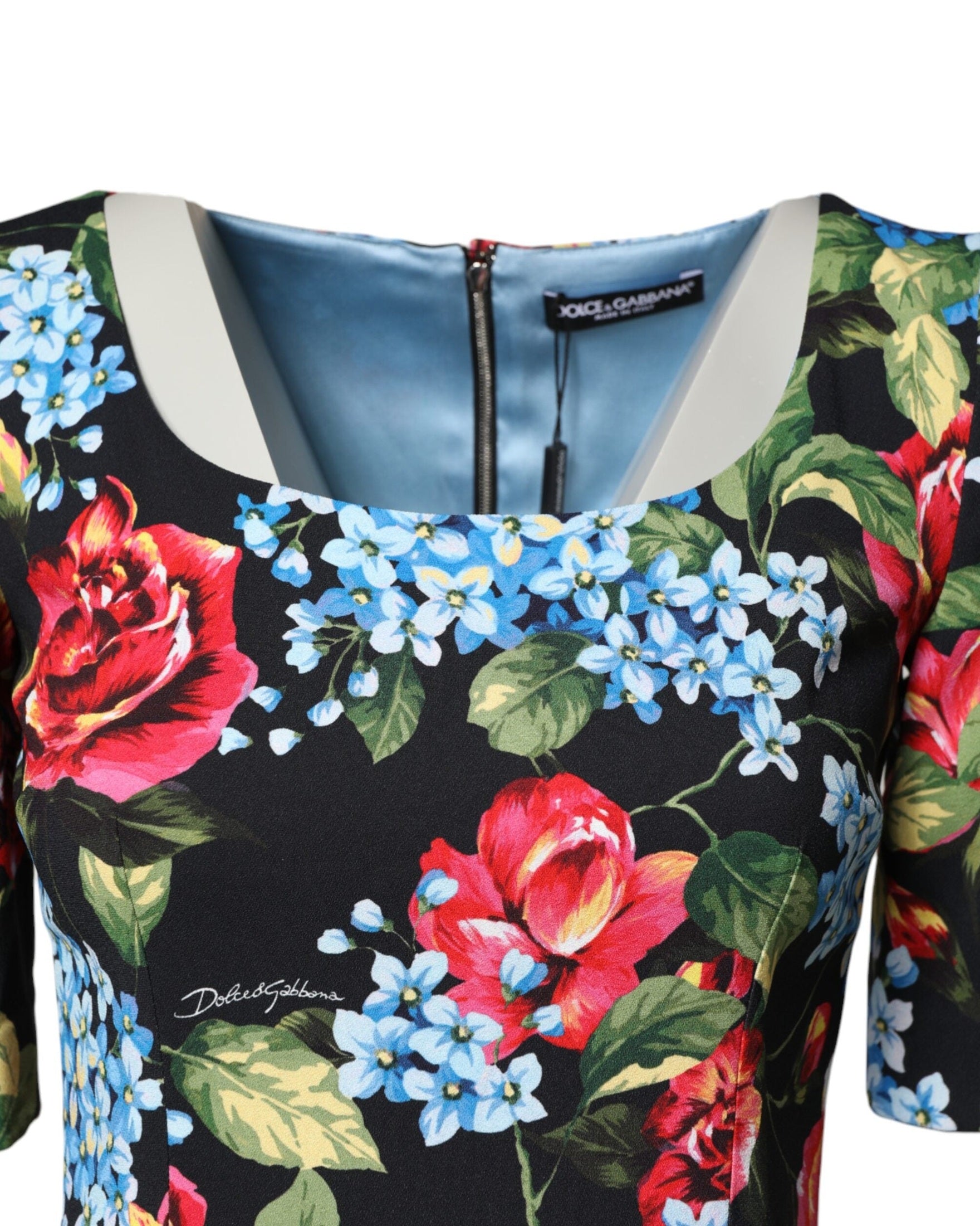 Dolce & Gabbana Black Floral Print Viscose Sheath Midi Dress Glam Steals