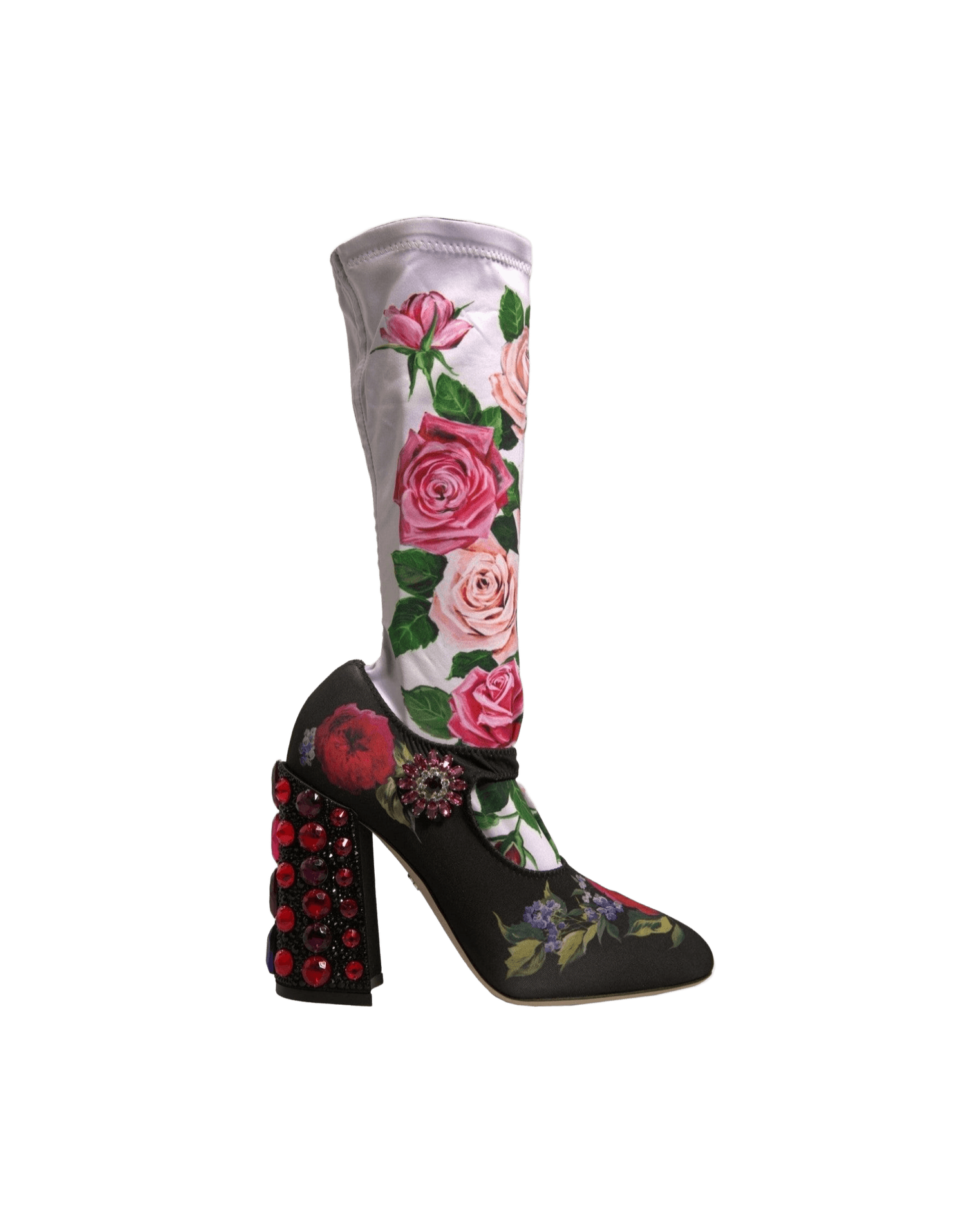 Dolce & Gabbana Black Floral Socks Crystal Boots Jersey Shoes Glam Steals