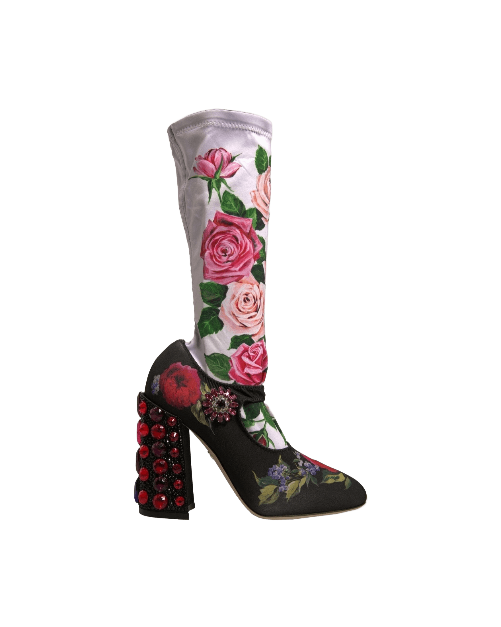 Dolce & Gabbana Black Floral Socks Crystal Boots Jersey Shoes Glam Steals