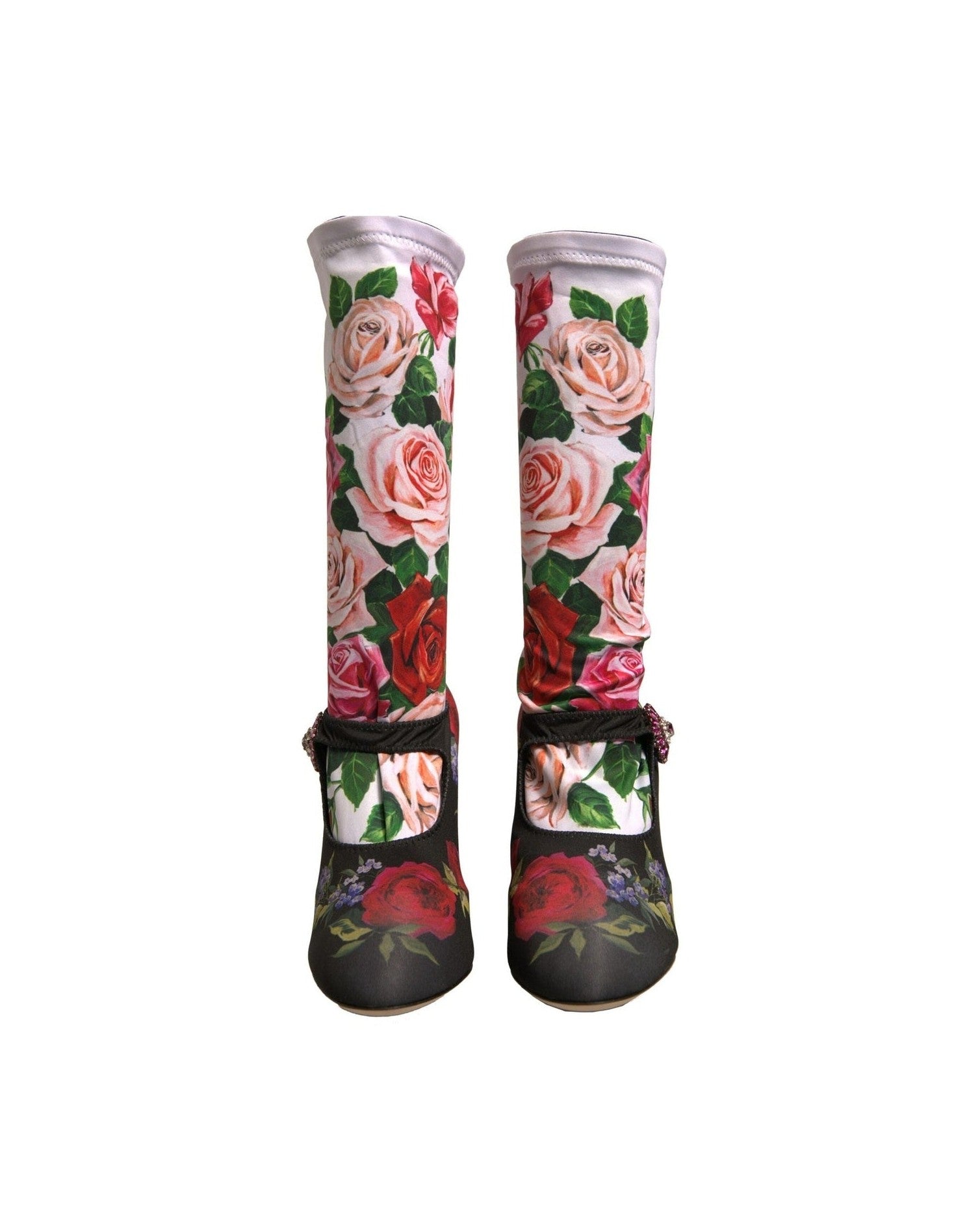 Dolce & Gabbana Black Floral Socks Crystal Boots Jersey Shoes Glam Steals