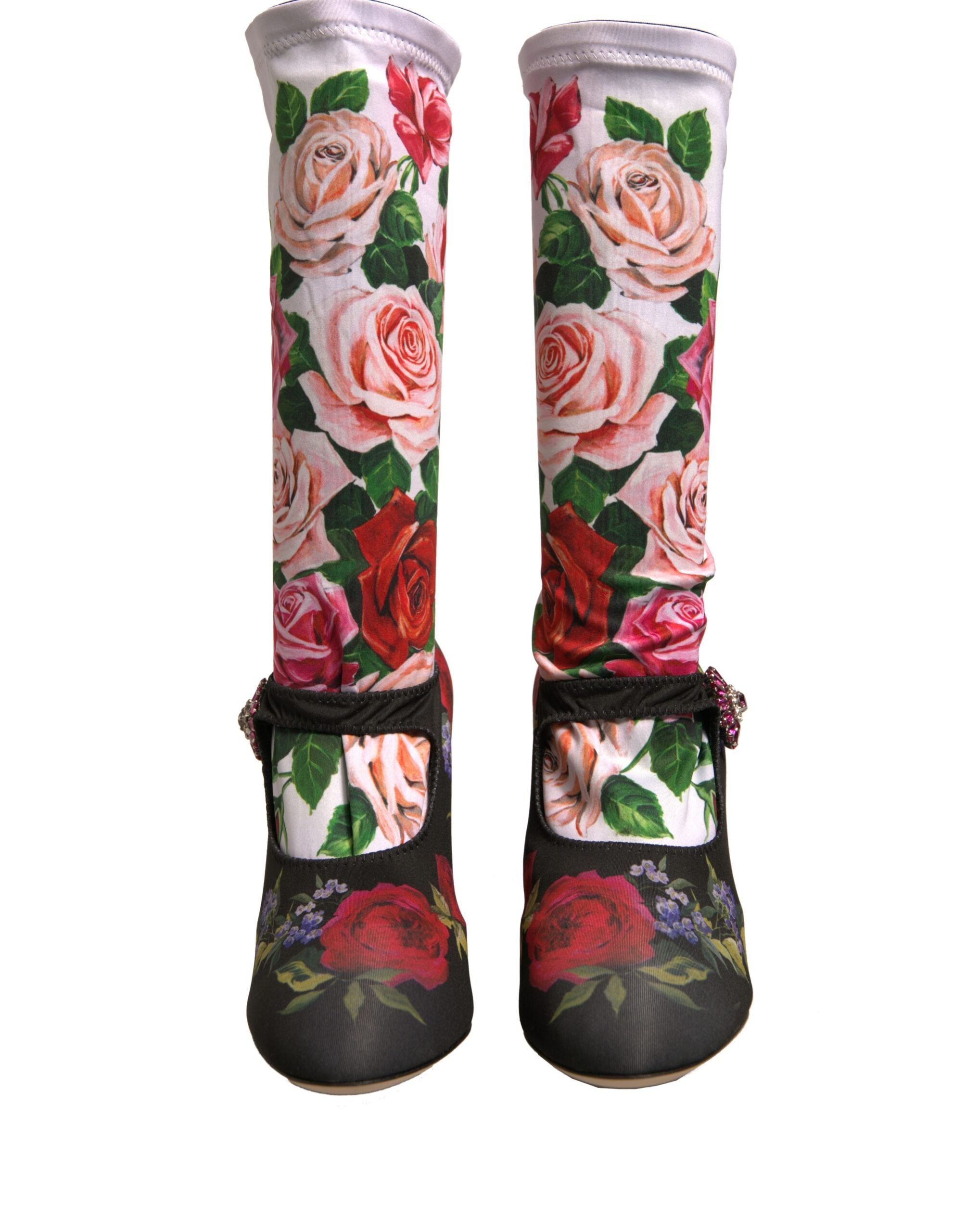 Dolce & Gabbana Black Floral Socks Crystal Boots Jersey Shoes Glam Steals