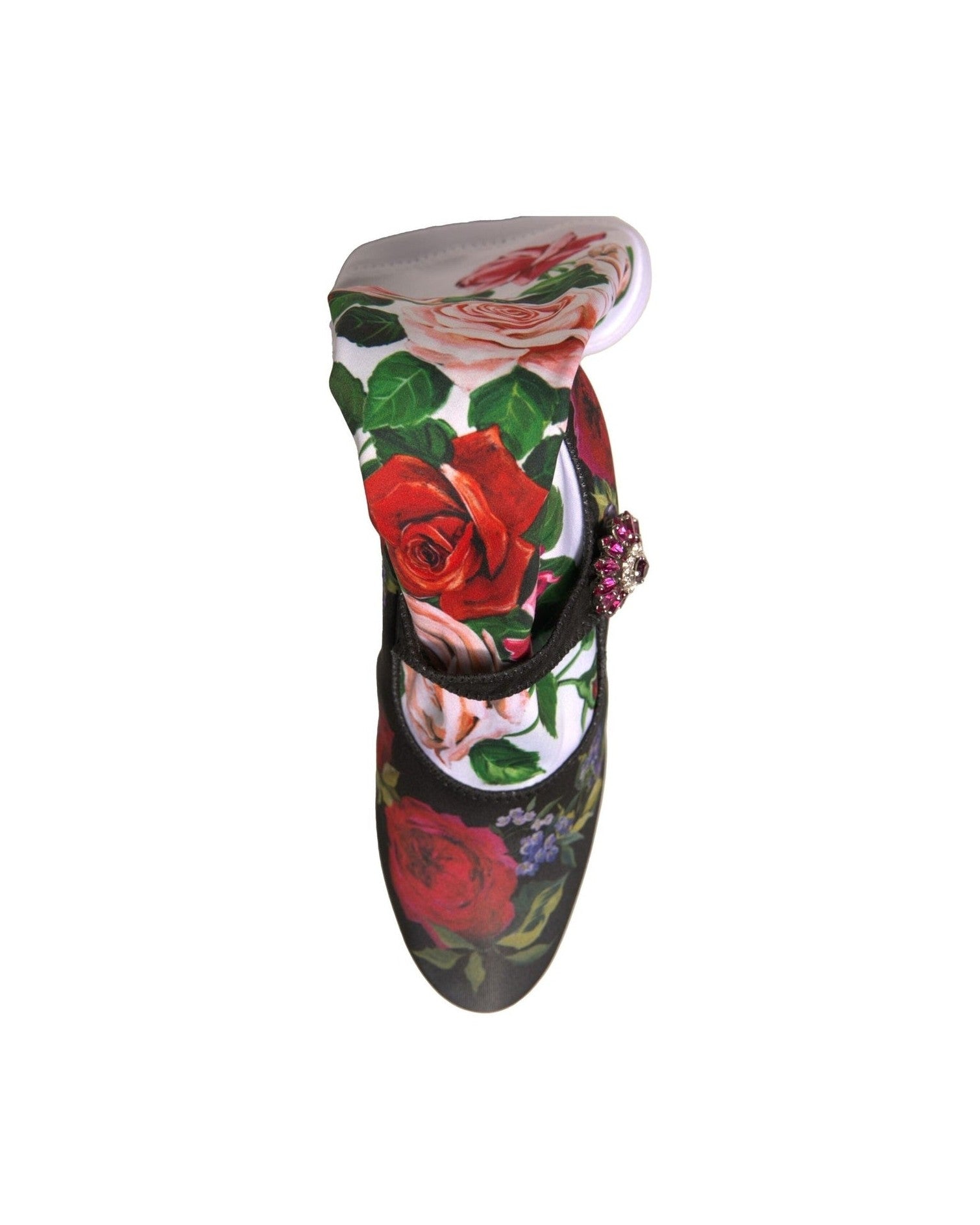Dolce & Gabbana Black Floral Socks Crystal Boots Jersey Shoes Glam Steals