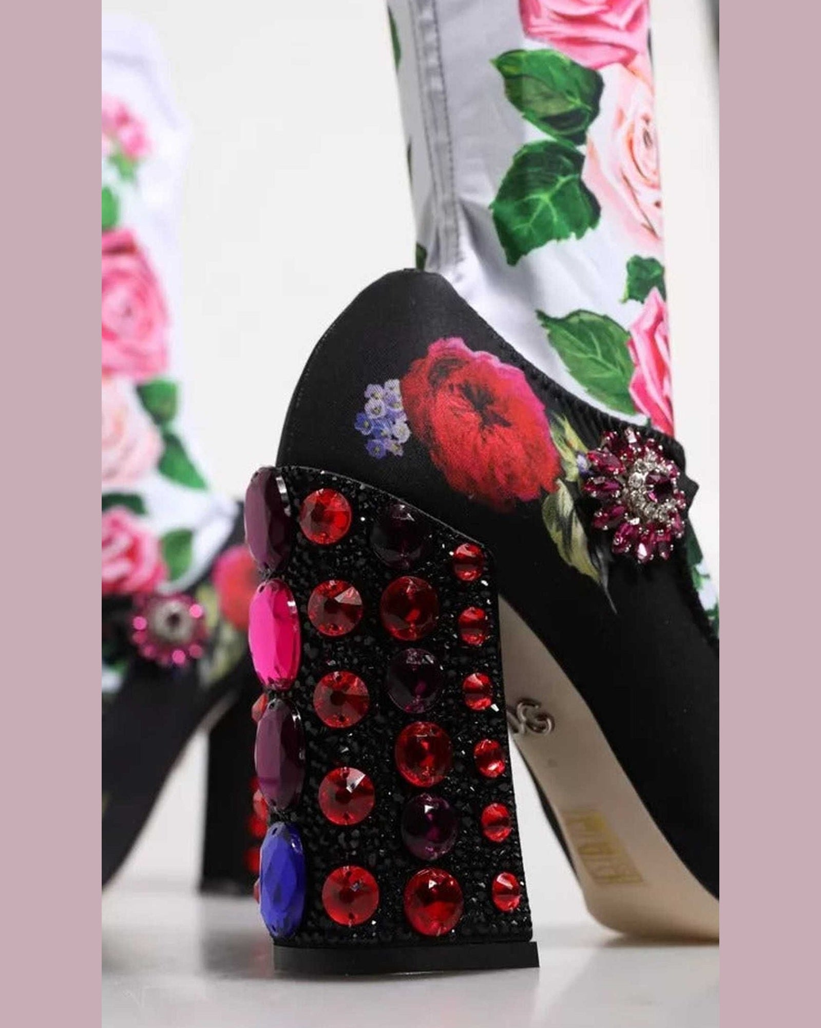 Dolce & Gabbana Black Floral Socks Crystal Boots Jersey Shoes Glam Steals