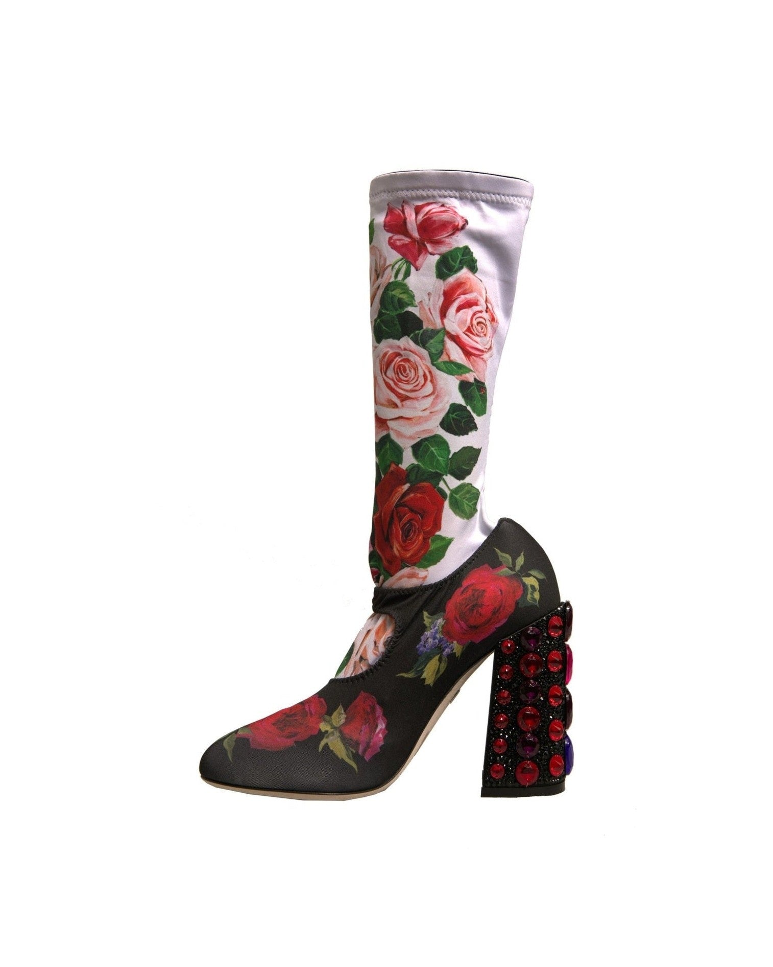 Dolce & Gabbana Black Floral Socks Crystal Boots Jersey Shoes Glam Steals