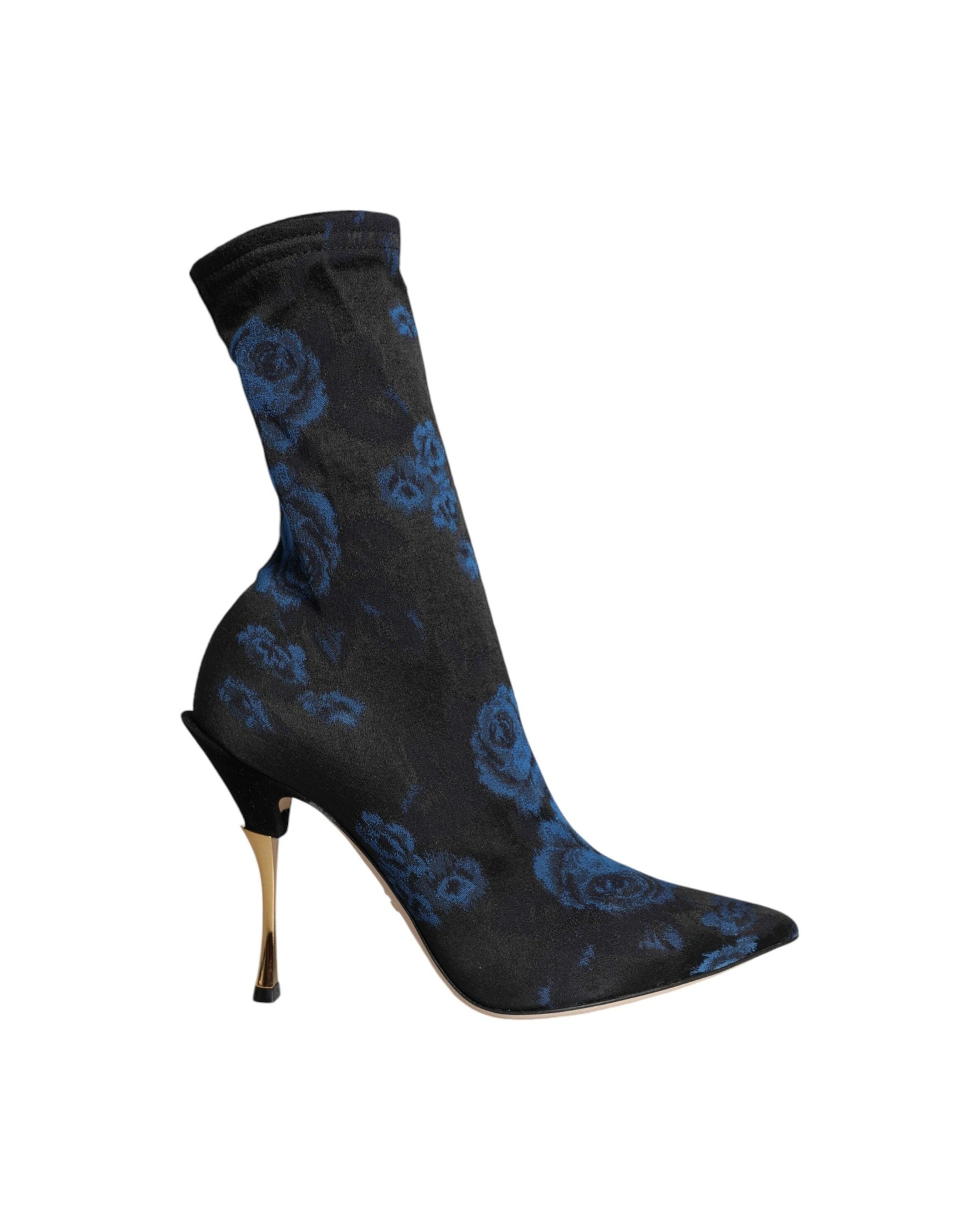 Dolce & Gabbana Black Floral Stretch Mid Calf Boots Shoes Glam Steals