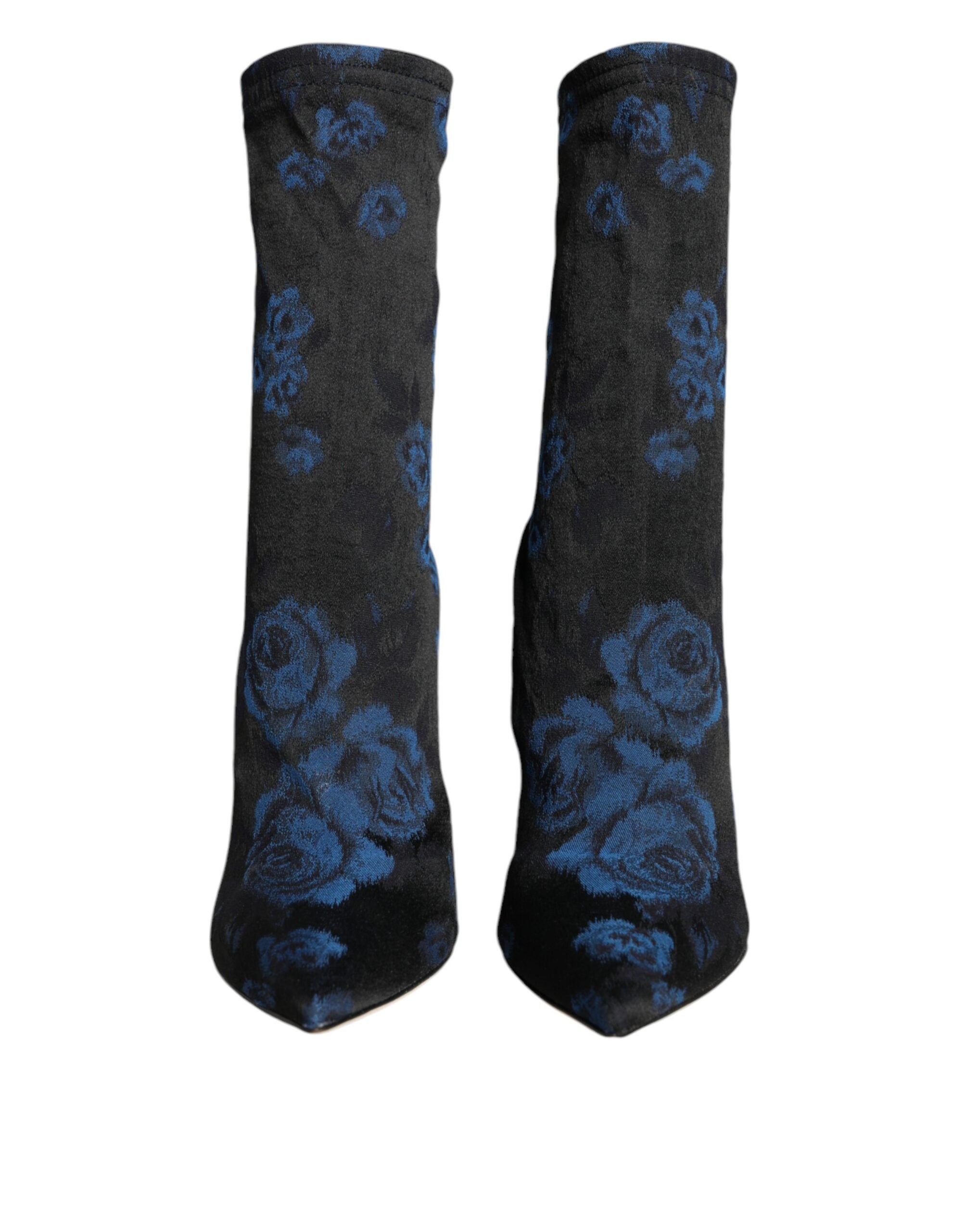 Dolce & Gabbana Black Floral Stretch Mid Calf Boots Shoes Glam Steals