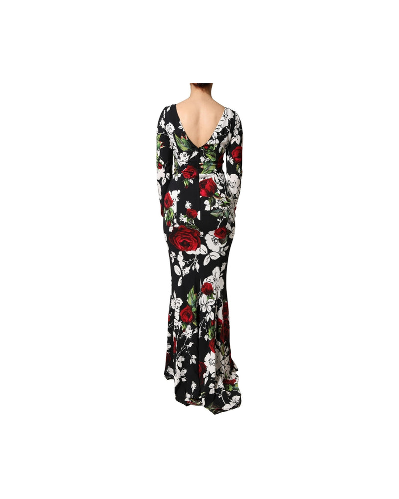 Dolce & Gabbana Black Floral Viscose Bodycon Long Gown Dress Glam Steals