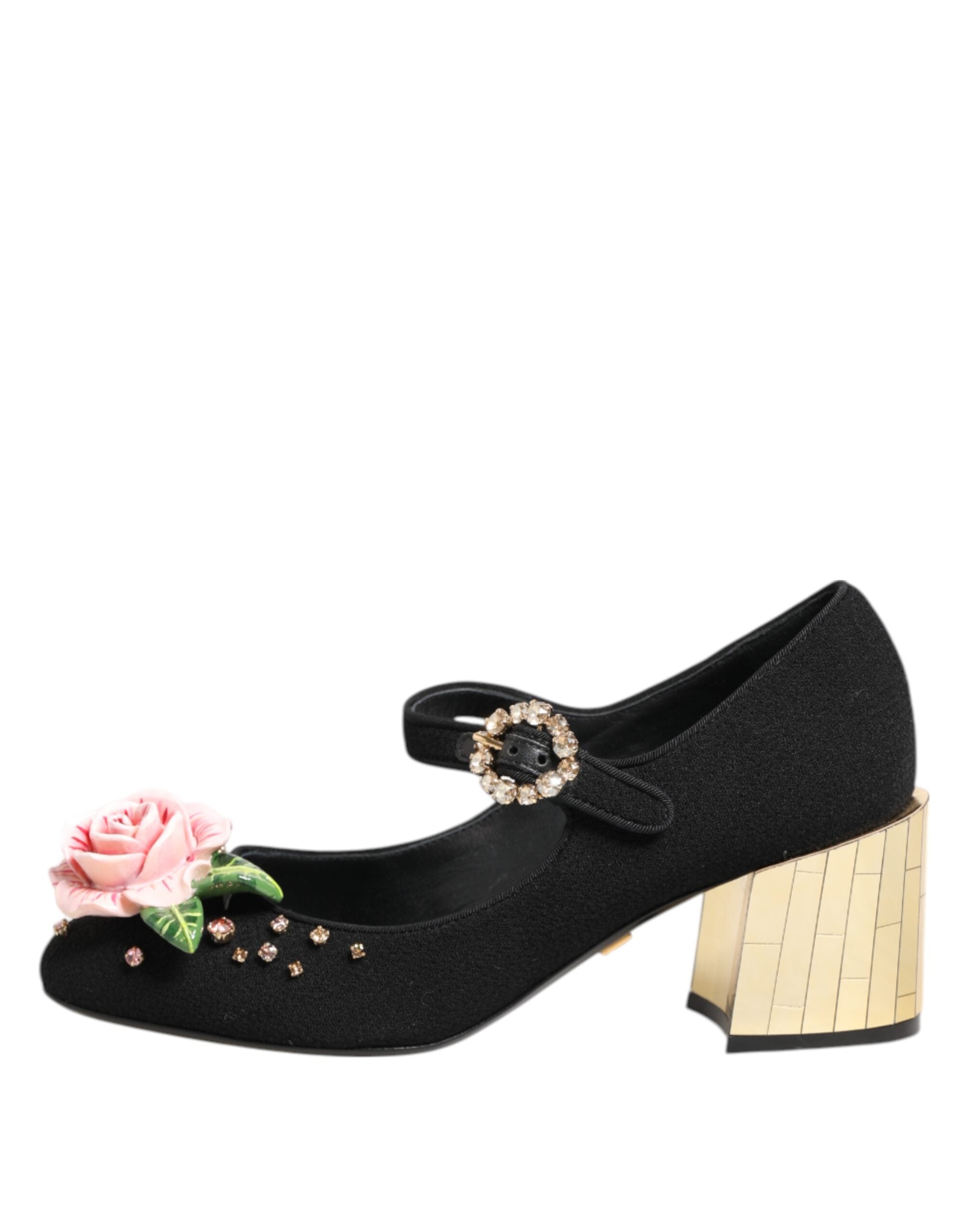 Dolce & Gabbana Black Flower Crystal Embellished Mary Jane Shoes Glam Steals