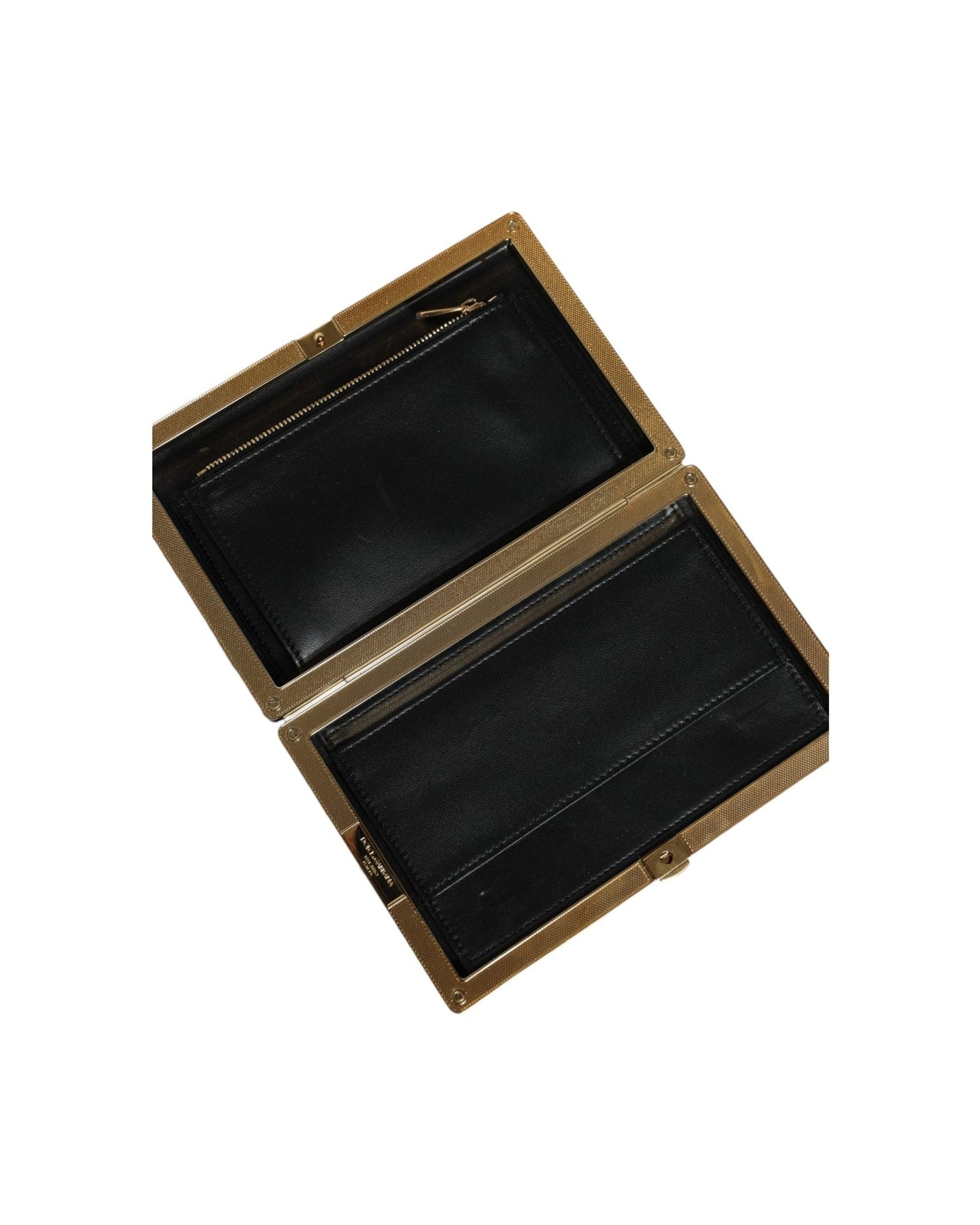 Dolce & Gabbana Frame Clutch Evening Party Purse Black White Gold Bag Glam Steals