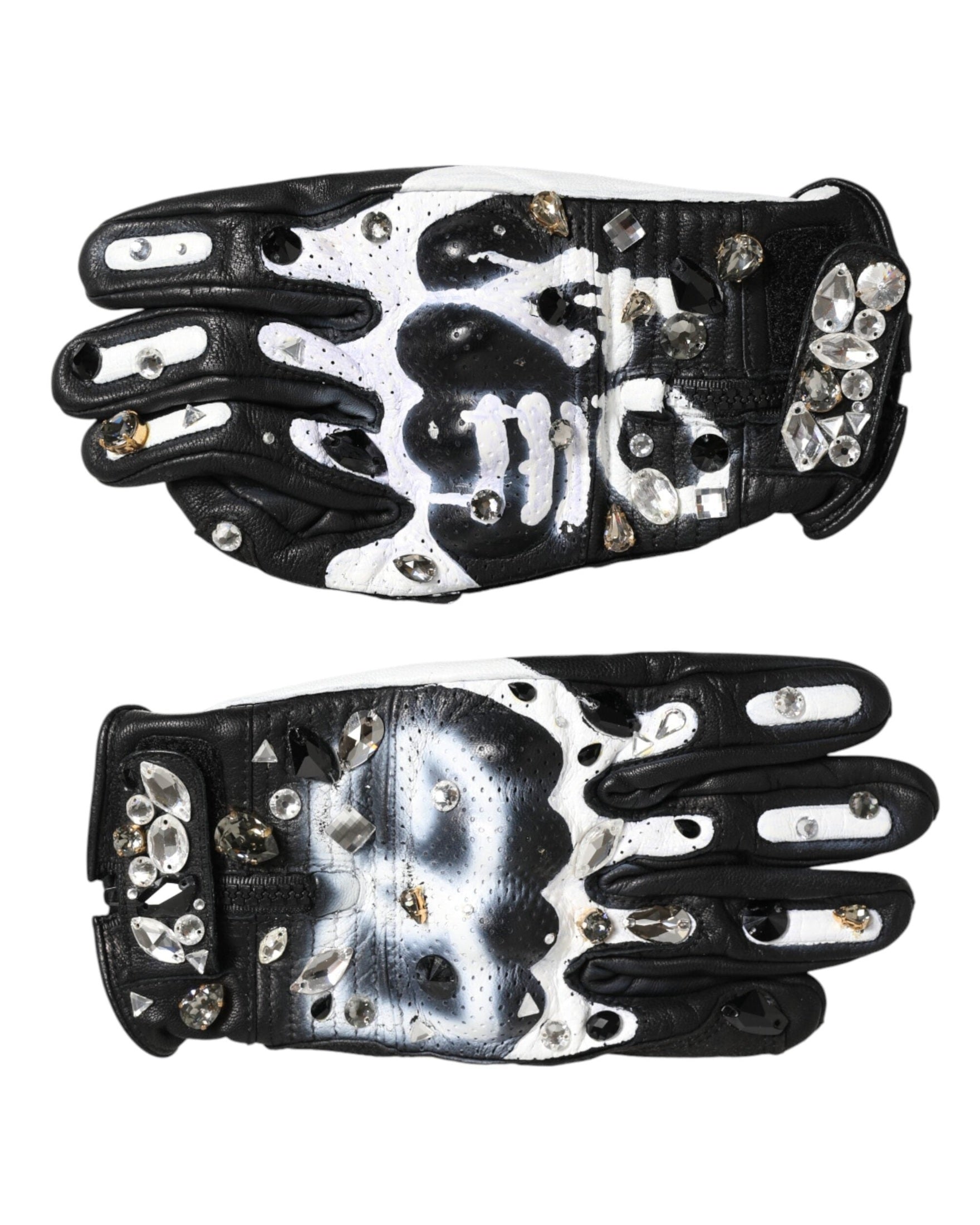 Dolce & Gabbana Black Gloves White Crystal Wrist Length Mitten Glam Steals