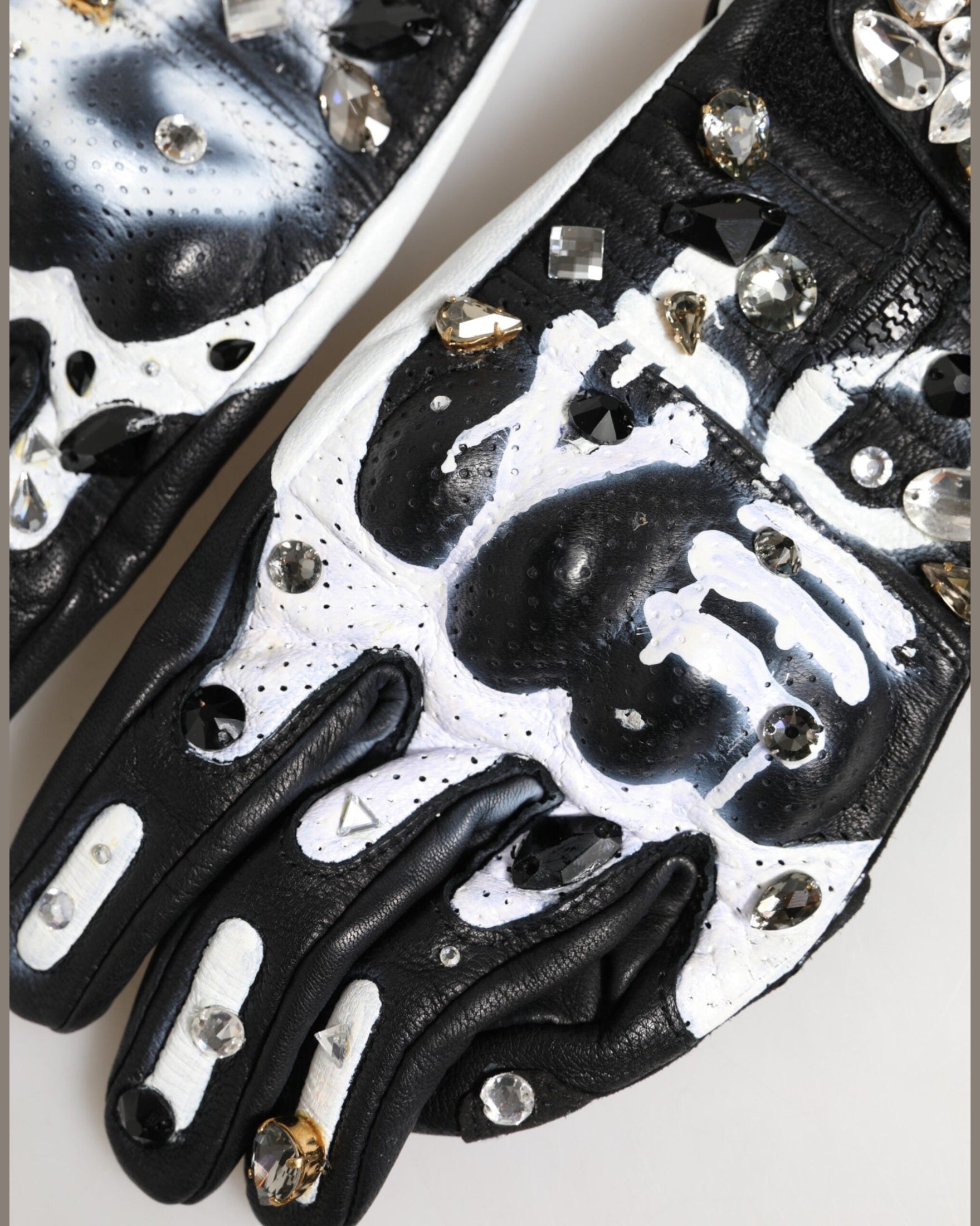 Dolce & Gabbana Black Gloves White Crystal Wrist Length Mitten Glam Steals
