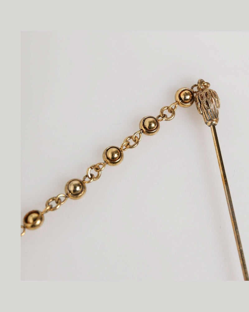 Dolce & Gabbana Black Gold Brass Crystal Chain Lapel Pin Brooch Glam Steals