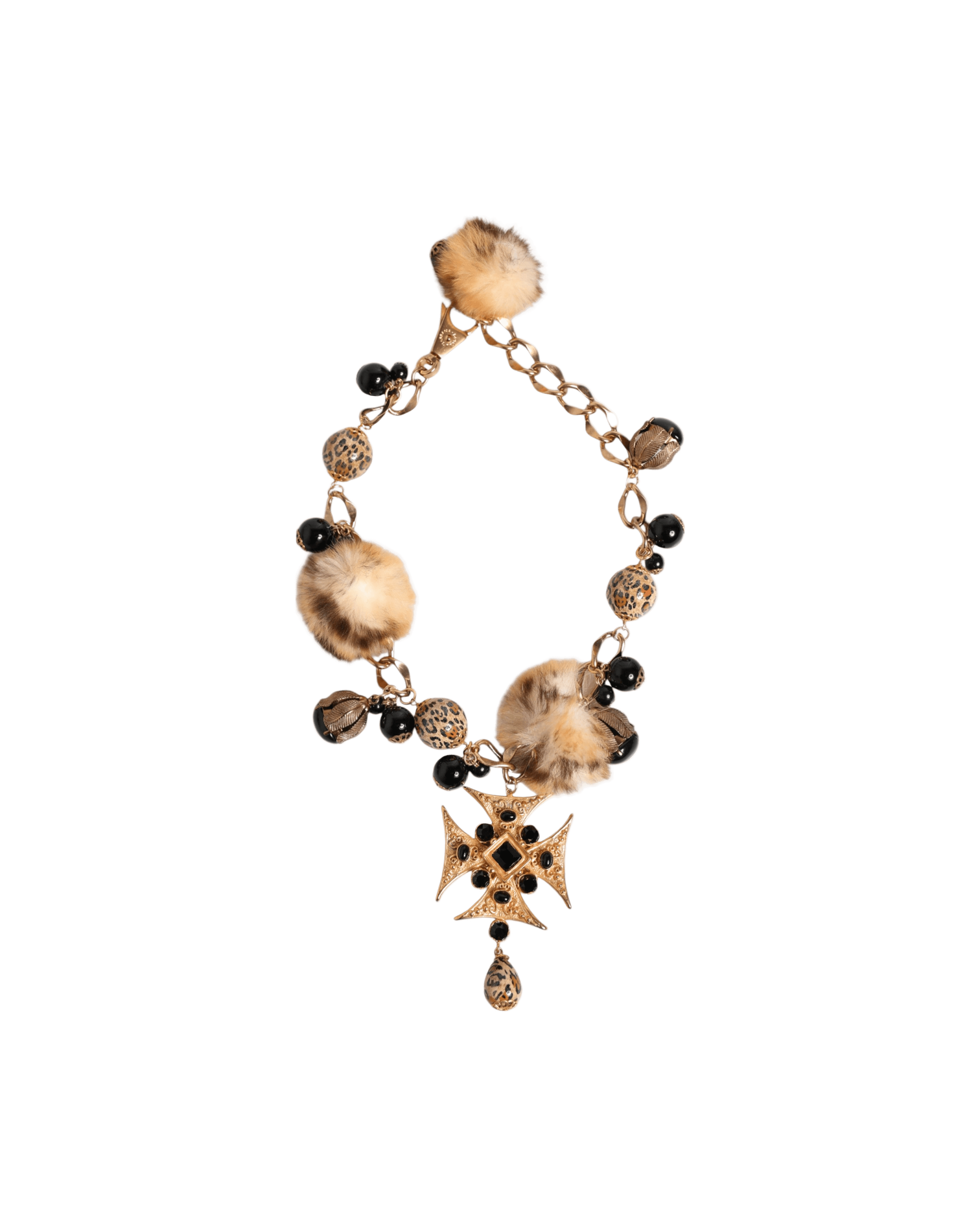 Dolce & Gabbana Black Gold Crystals Lapin Fur Filigree Choker Necklace Glam Steals