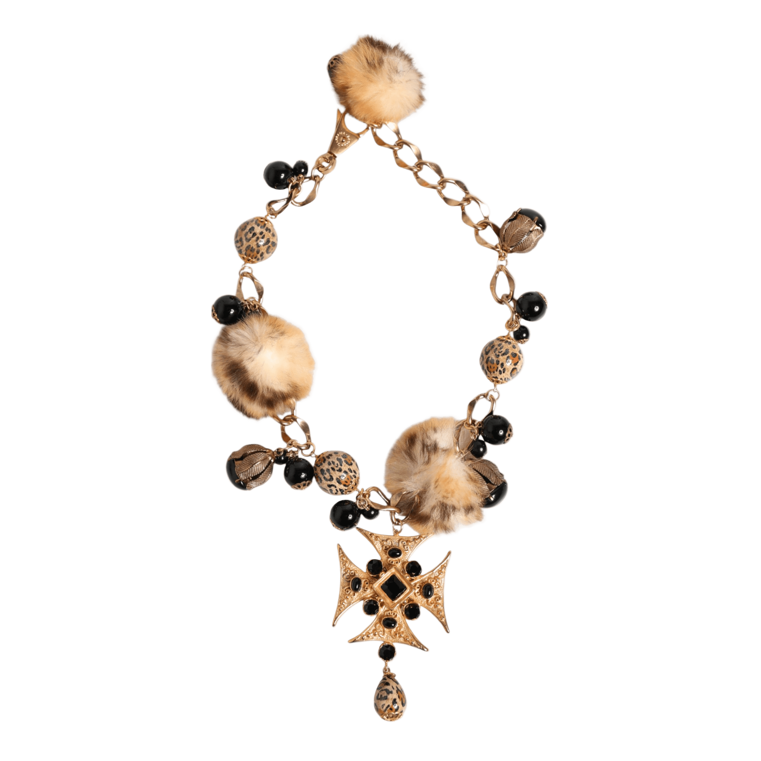 Dolce & Gabbana Black Gold Crystals Lapin Fur Filigree Choker Necklace Glam Steals