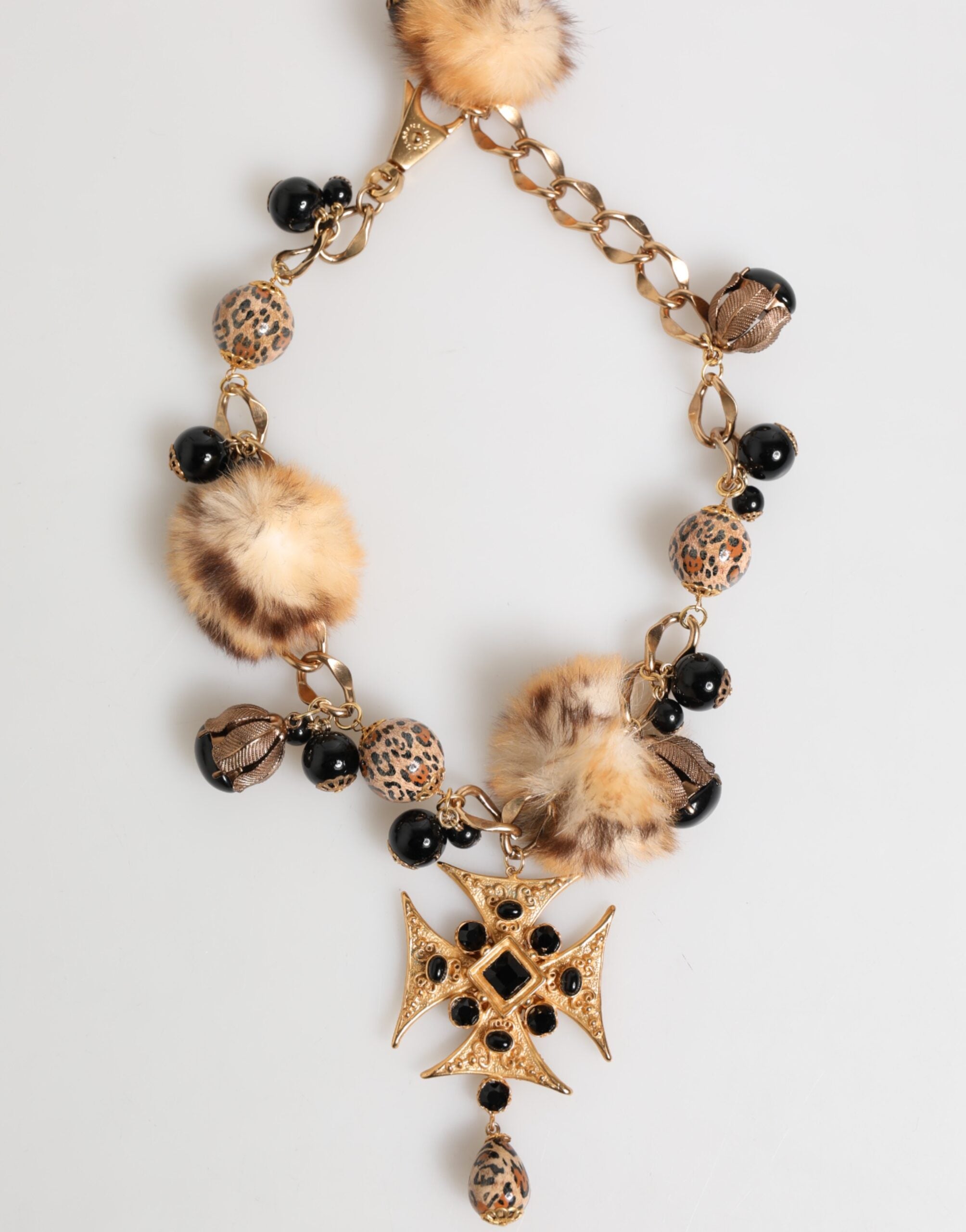 Dolce & Gabbana Black Gold Crystals Lapin Fur Filigree Choker Necklace Glam Steals