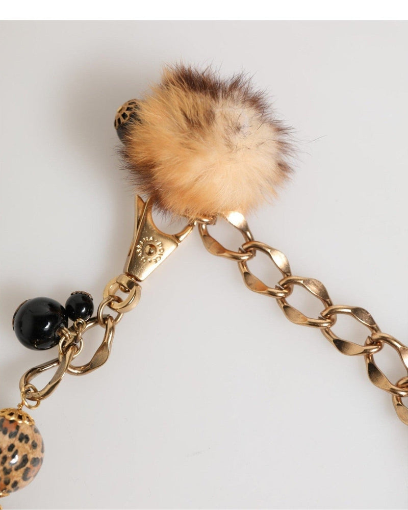 Dolce & Gabbana Black Gold Crystals Lapin Fur Filigree Choker Necklace Glam Steals