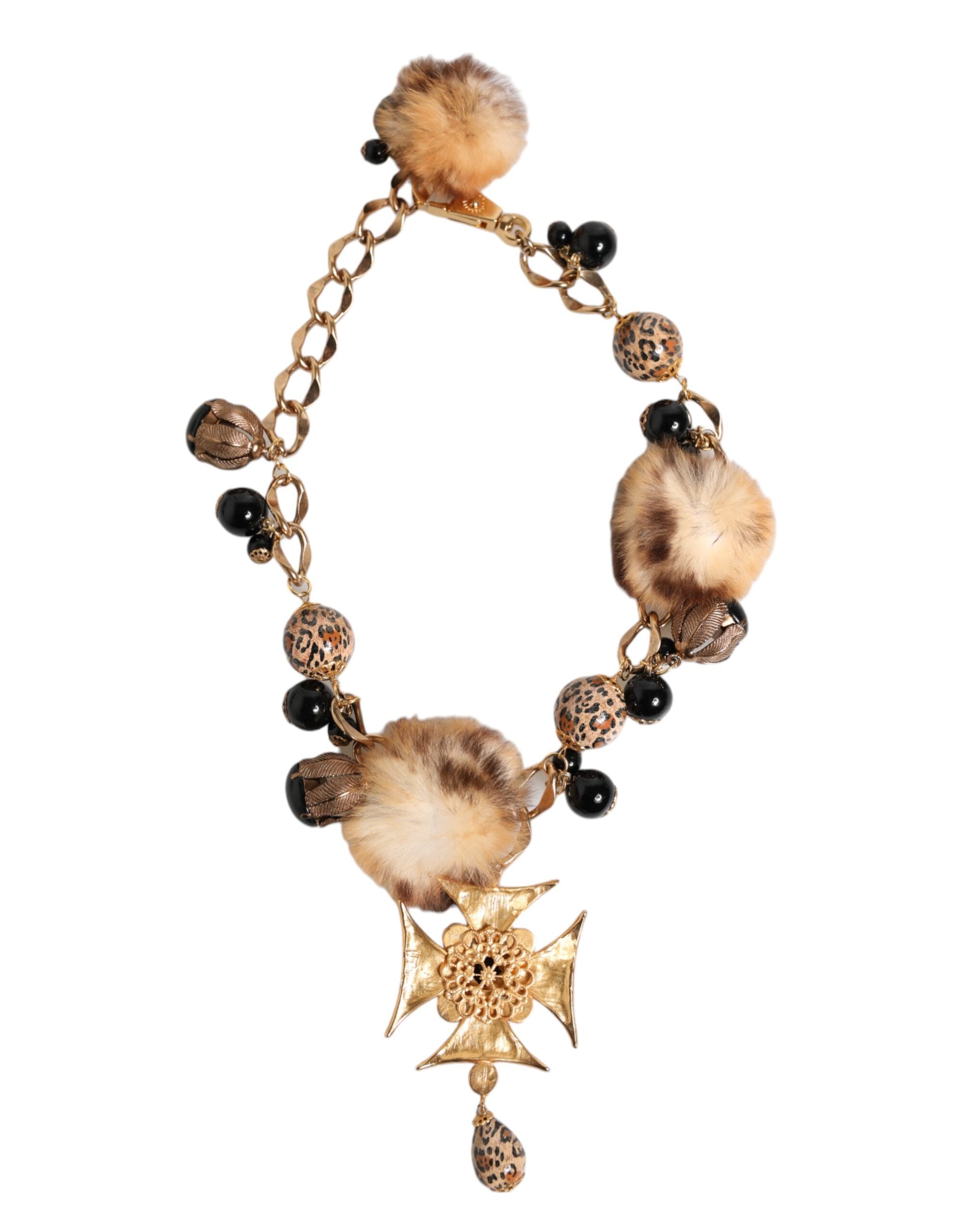 Dolce & Gabbana Black Gold Crystals Lapin Fur Filigree Choker Necklace Glam Steals