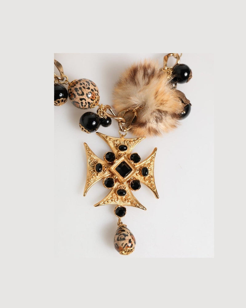 Dolce & Gabbana Black Gold Crystals Lapin Fur Filigree Choker Necklace Glam Steals