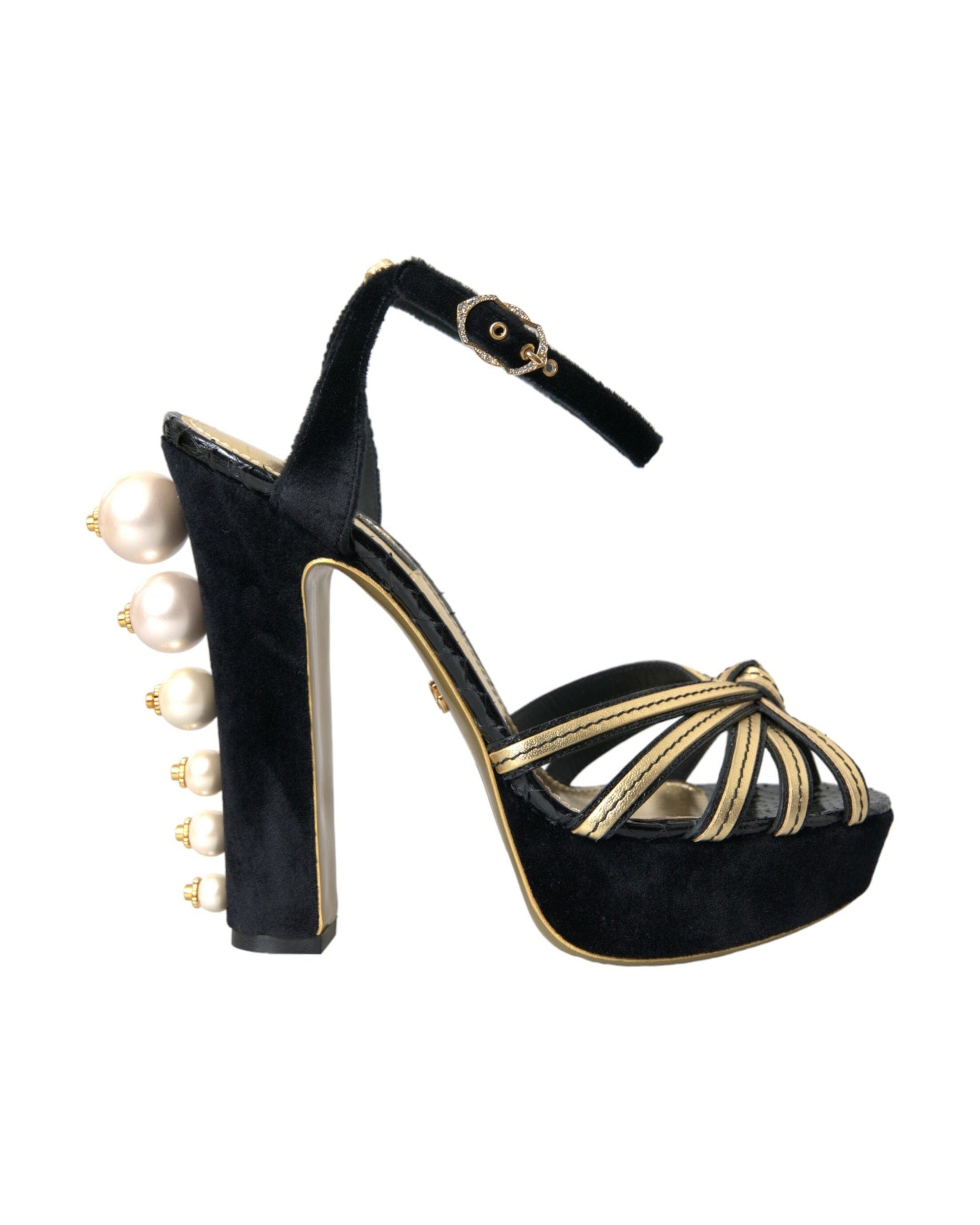 Dolce & Gabbana Black Gold Embellished Heels Sandals Shoes Glam Steals