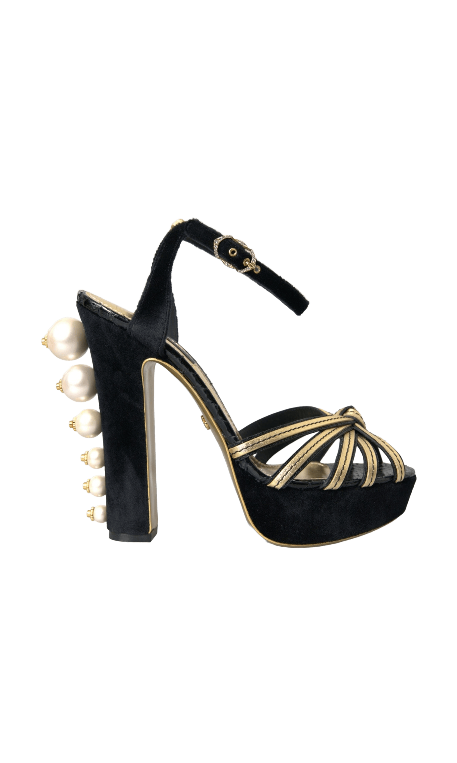 Dolce & Gabbana Black Gold Embellished Heels Sandals Shoes Glam Steals