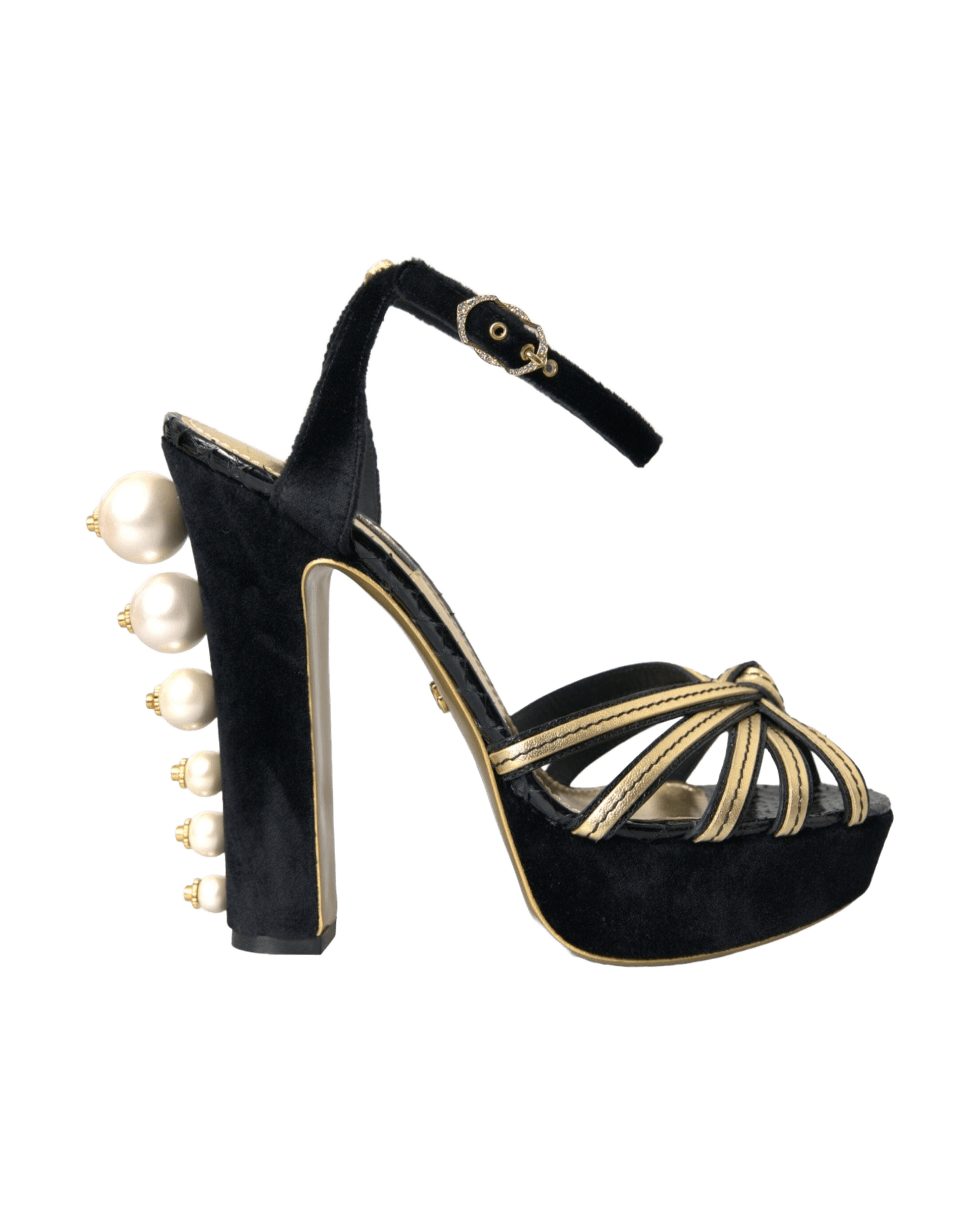 Dolce & Gabbana Black Gold Embellished Heels Sandals Shoes Glam Steals