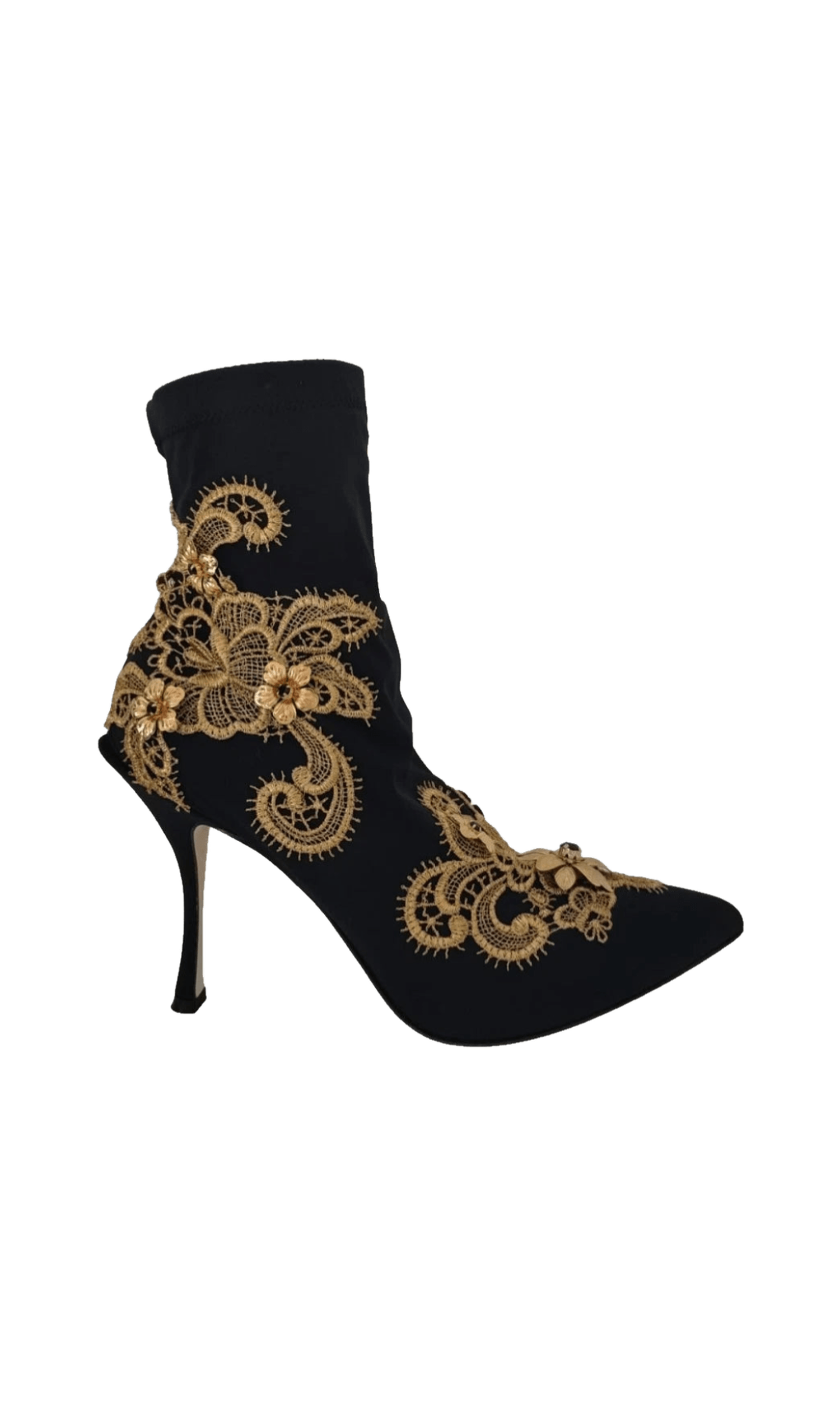 Dolce & Gabbana Black Gold Embroidery Crystal Boots Shoes Glam Steals