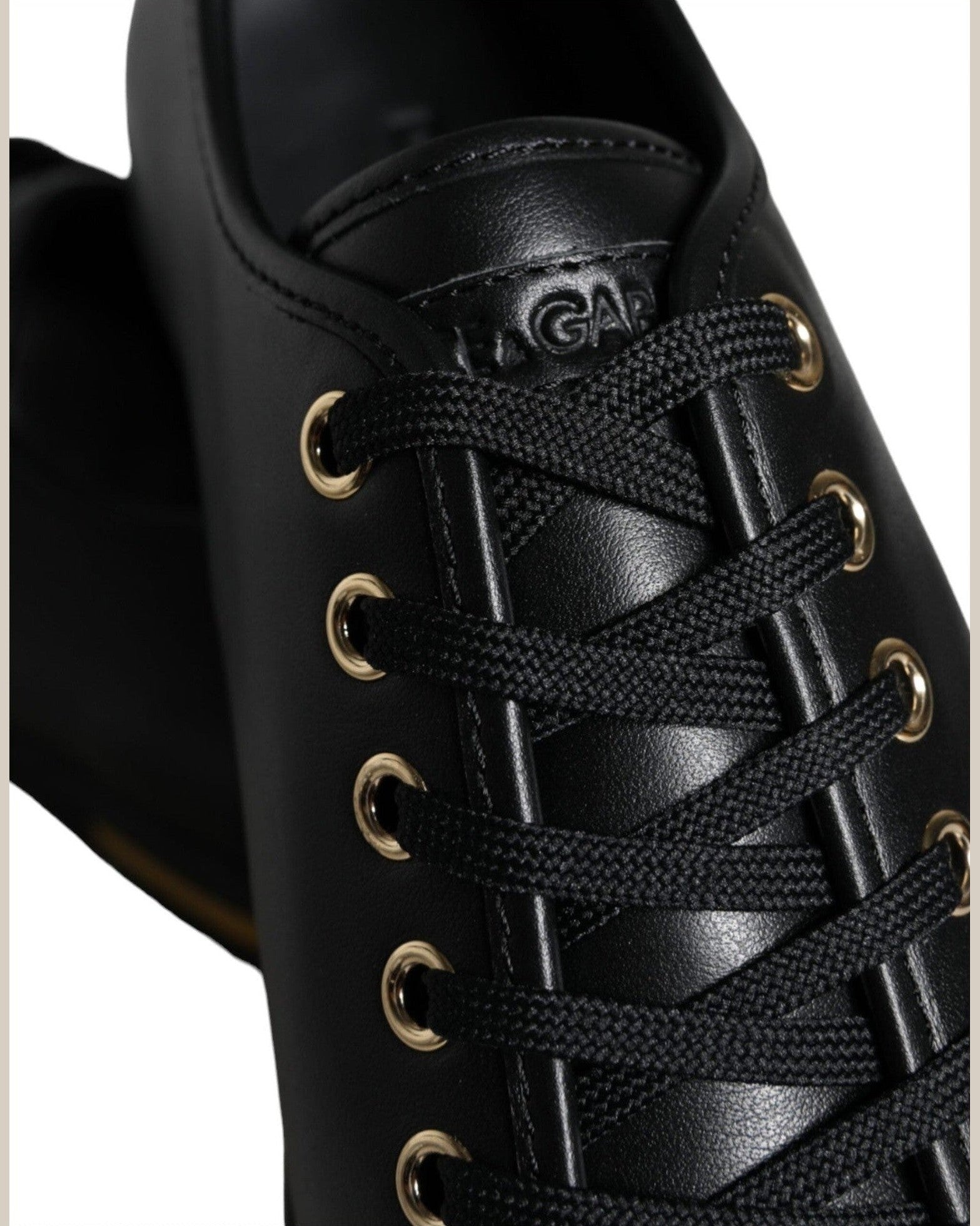 Dolce & Gabbana Black Gold Leather Classic Sneakers Shoes Sneakers
