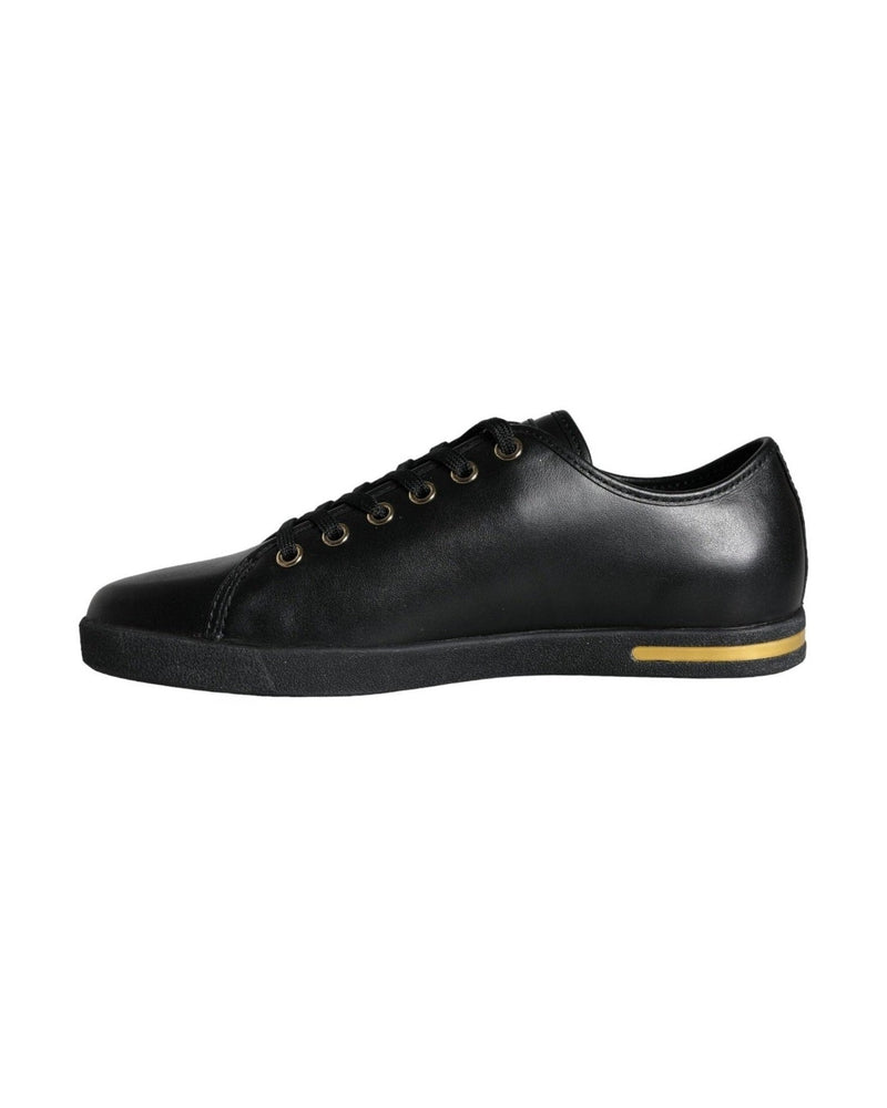 Dolce & Gabbana Black Gold Leather Classic Sneakers Shoes Sneakers