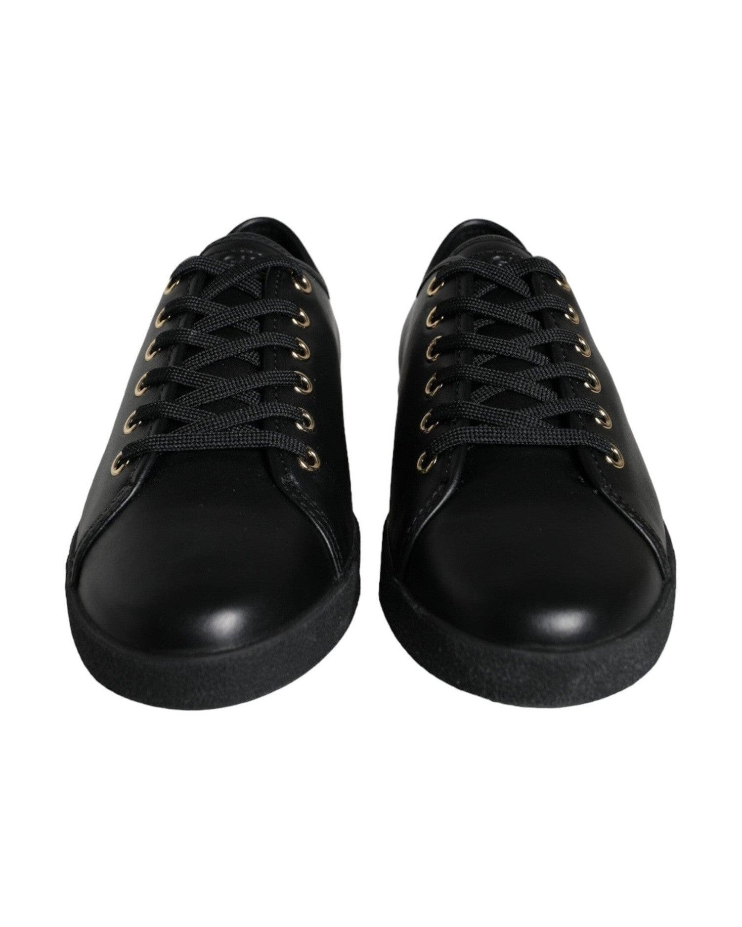 Dolce & Gabbana Black Gold Leather Classic Sneakers Shoes Sneakers