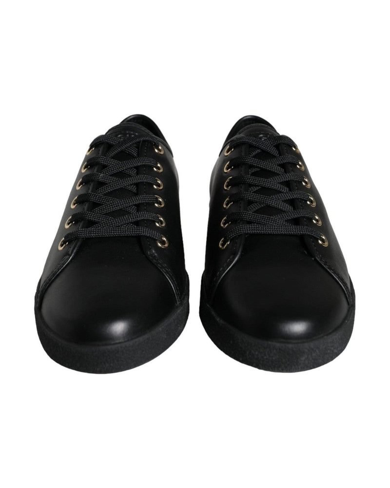 Dolce & Gabbana Black Gold Leather Classic Sneakers Shoes Sneakers