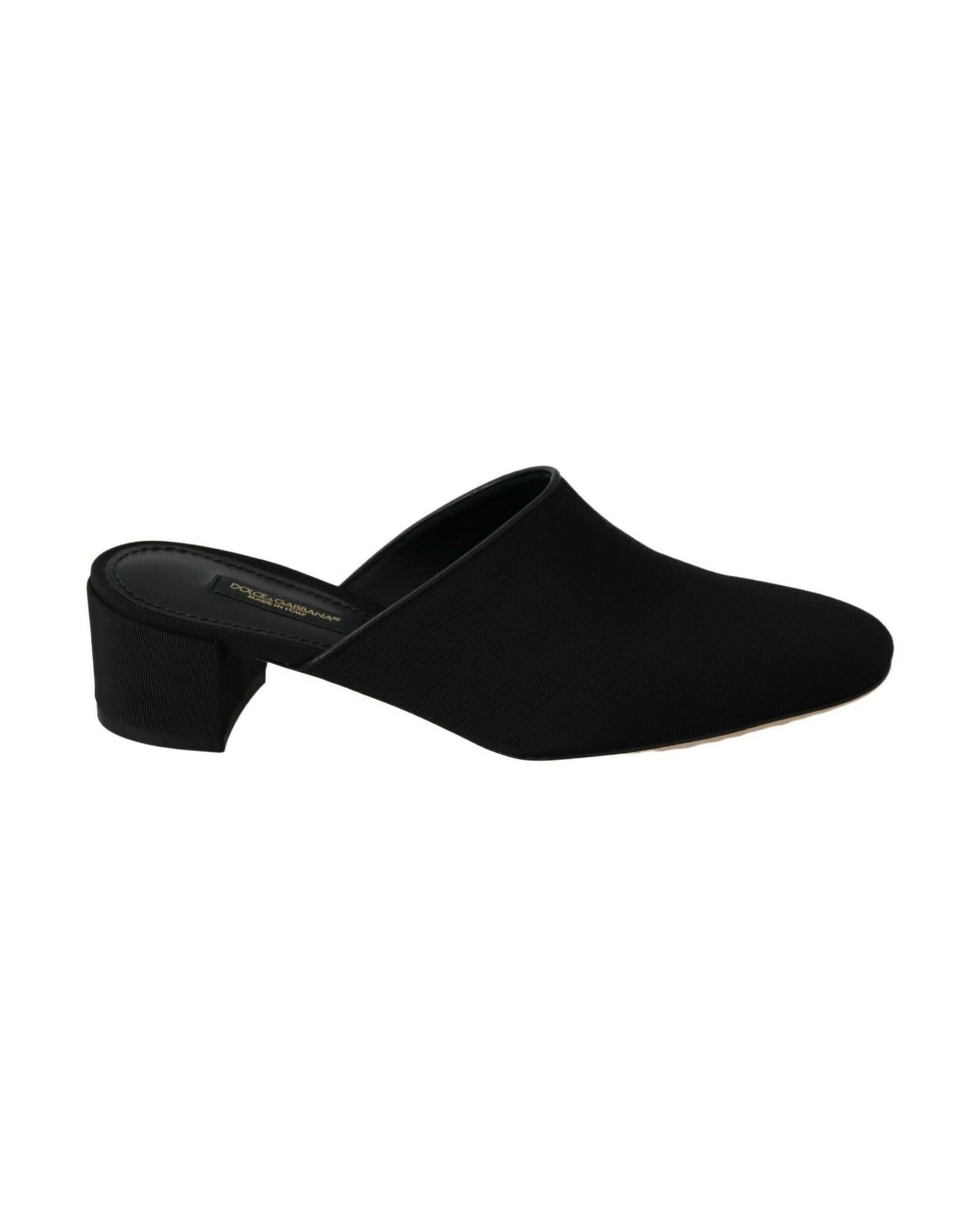 Dolce & Gabbana Black Grosgrain Slides Heels