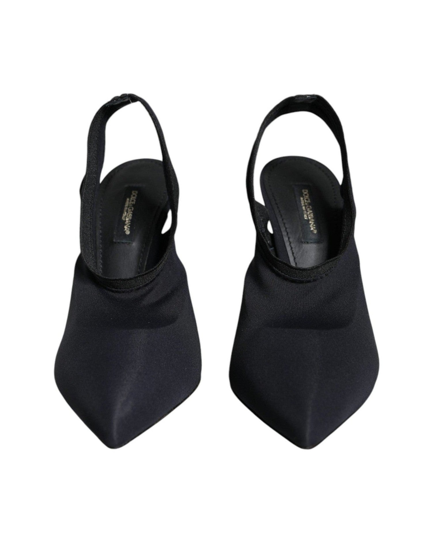 Dolce & Gabbana Black Jersey Stretch Heels Slingback Shoes Heels