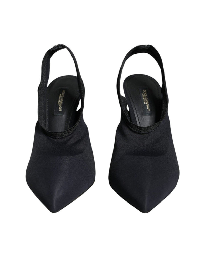 Dolce & Gabbana Black Jersey Stretch Heels Slingback Shoes Glam Steals