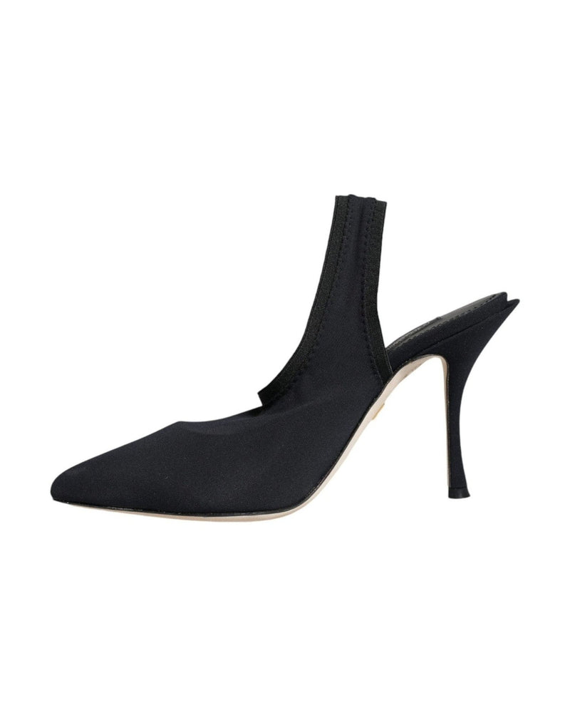 Dolce & Gabbana Black Jersey Stretch Heels Slingback Shoes Glam Steals