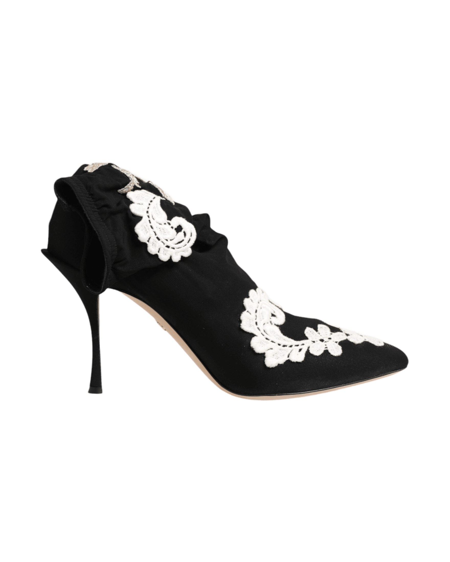 Dolce & Gabbana Black Jersey White Embroidered Stiletto Boots Shoes Boots