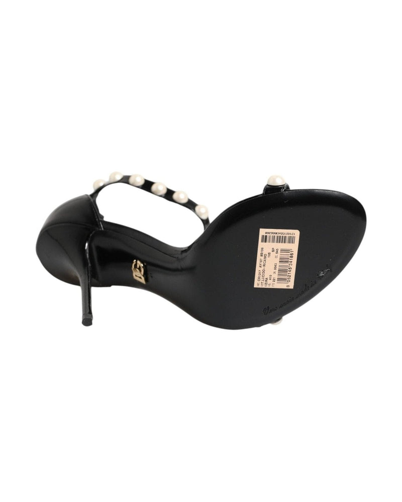 Dolce & Gabbana Black Keira Pearl Embellished Sandals Heels