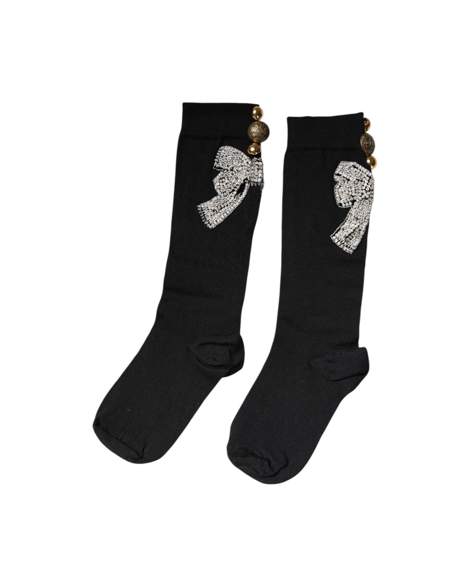 Dolce & Gabbana Black Knit Floral Crystal Embellishment Socks Socks