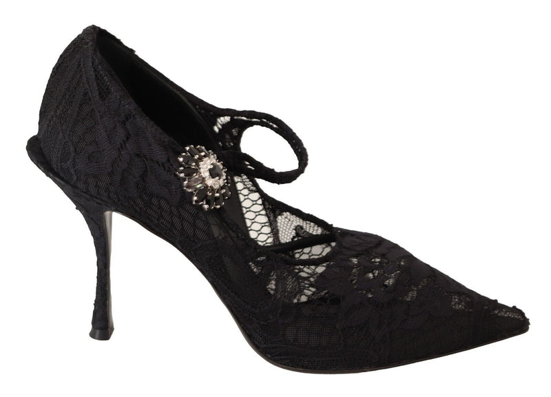 Dolce & Gabbana Black Lace Crystals Heels Mary Jane Pumps Shoes Glam Steals