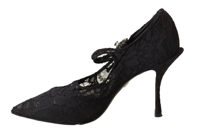 Dolce & Gabbana Black Lace Crystals Heels Mary Jane Pumps Shoes Glam Steals