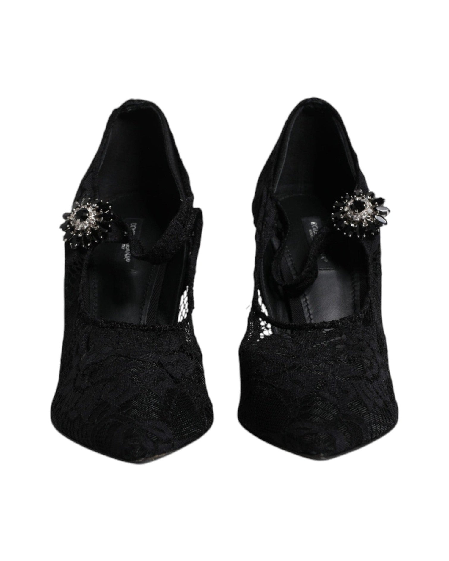 Dolce & Gabbana Black Lace Crystals Mary Jane Pumps Shoes Heels
